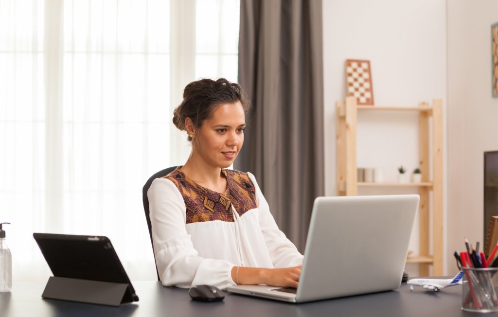 Woman working remotely